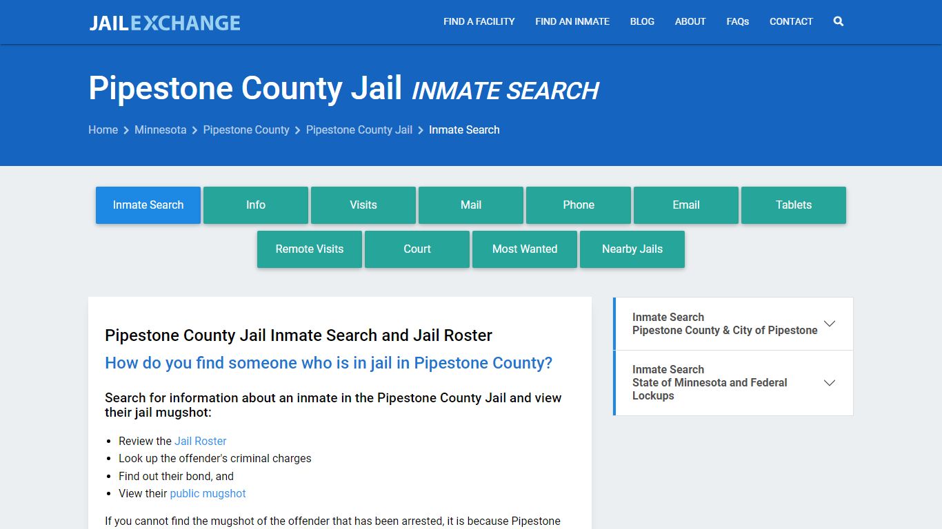 Pipestone County Jail Inmate Search - Jail Exchange